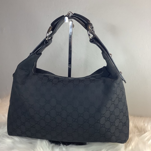 🖤❤️🔥 GUCCI Monogram Medium Horsebit Chain Hobo Black🖤 - Picture 3 of 11